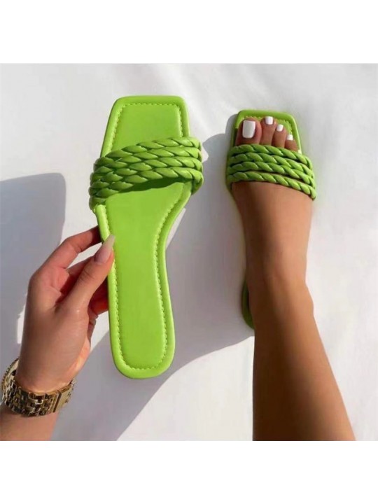 Size:4.5-11 Women Fashion Solid Color Square-toe Slippers