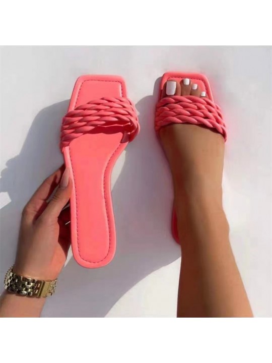 Size:4.5-11 Women Fashion Solid Color Square-toe Slippers