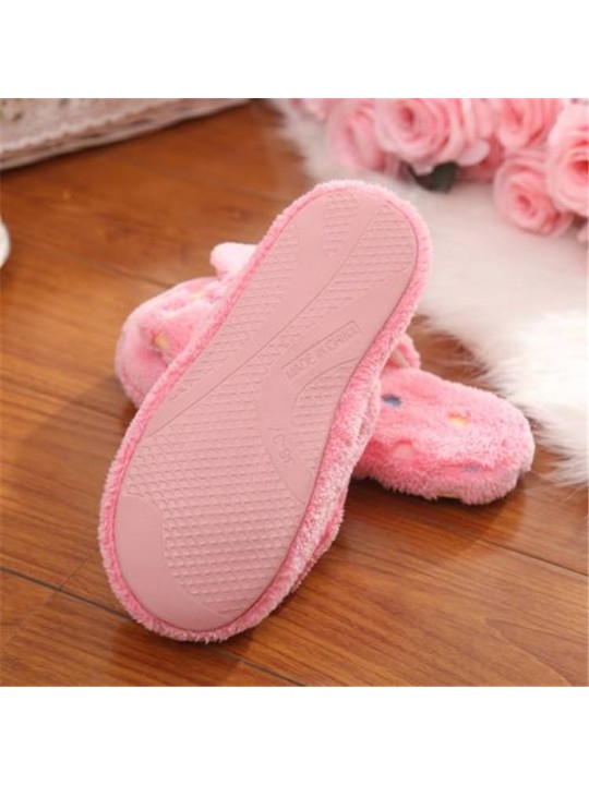 Size:5-10 Women Fashion Color Blocking Bow Winter House Slippers