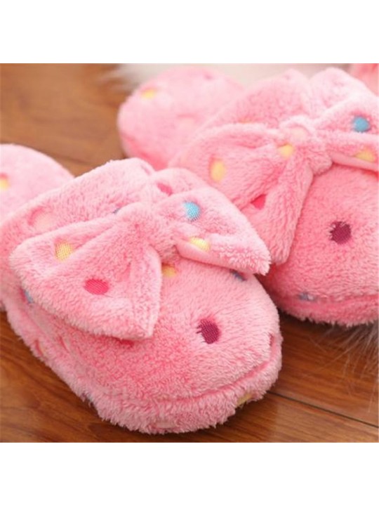 Size:5-10 Women Fashion Color Blocking Bow Winter House Slippers