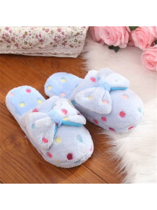 Size:5-10 Women Fashion Color Blocking Bow Winter House Slippers