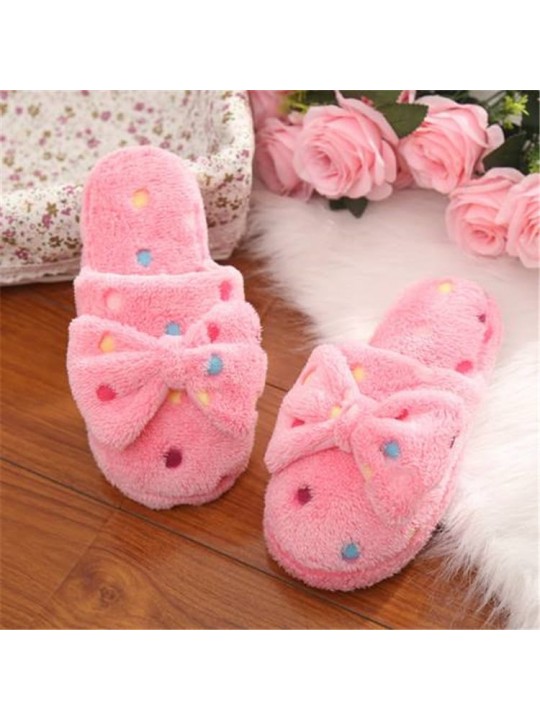 Size:5-10 Women Fashion Color Blocking Bow Winter House Slippers