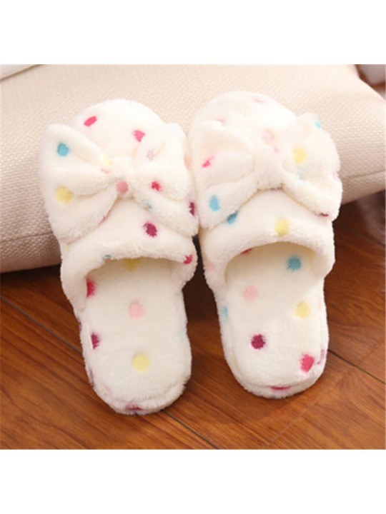 Size:5-10 Women Fashion Color Blocking Bow Winter House Slippers