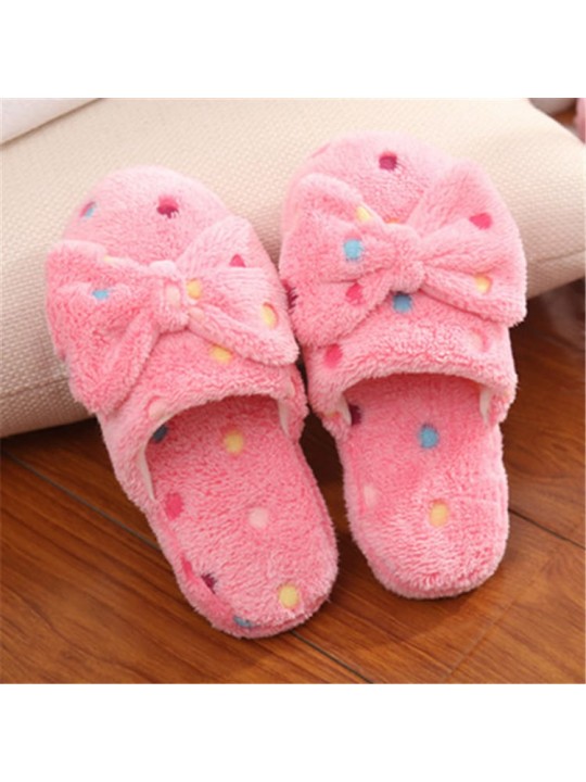 Size:5-10 Women Fashion Color Blocking Bow Winter House Slippers