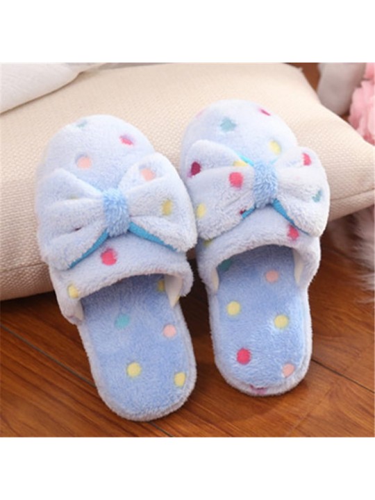 Size:5-10 Women Fashion Color Blocking Bow Winter House Slippers