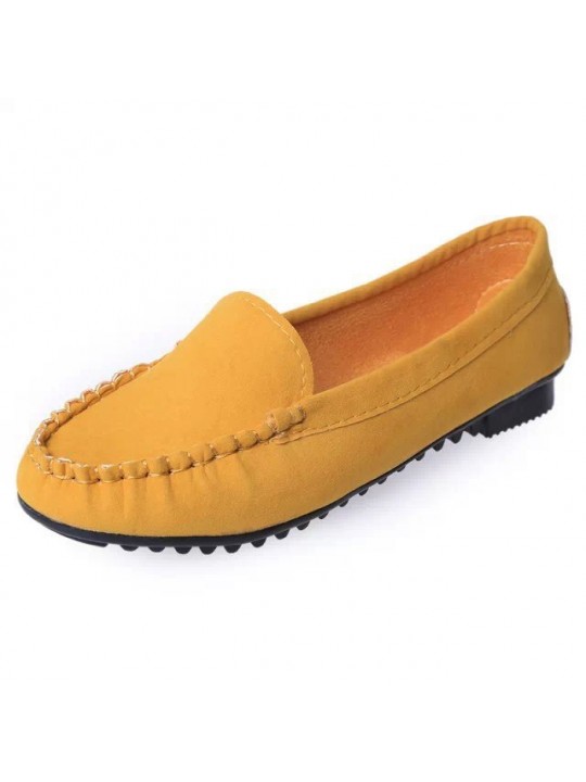 Women Casual Round Toe Metal Bow Design Solid Color Suede Loafers Flat Driving Shoes