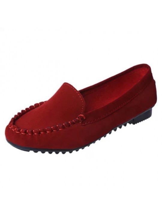 Women Casual Round Toe Metal Bow Design Solid Color Suede Loafers Flat Driving Shoes