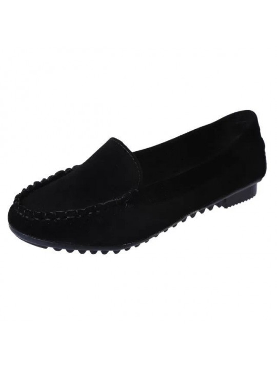 Women Casual Round Toe Metal Bow Design Solid Color Suede Loafers Flat Driving Shoes