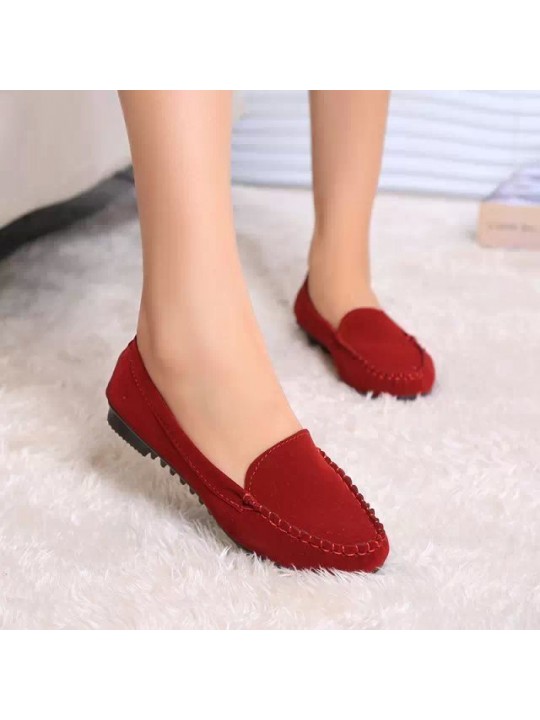 Women Casual Round Toe Metal Bow Design Solid Color Suede Loafers Flat Driving Shoes