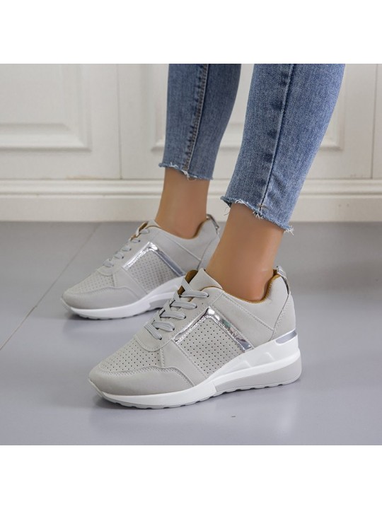 Women Plus Size Casual Summer Thick-Soled Wedge Lace-Up Mesh Sneakers