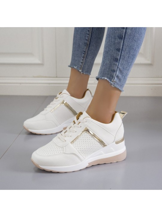 Women Plus Size Casual Summer Thick-Soled Wedge Lace-Up Mesh Sneakers