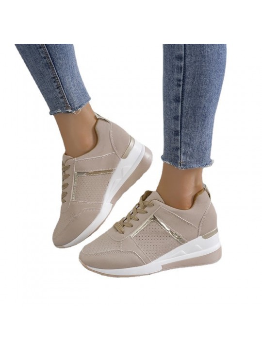 Women Plus Size Casual Summer Thick-Soled Wedge Lace-Up Mesh Sneakers