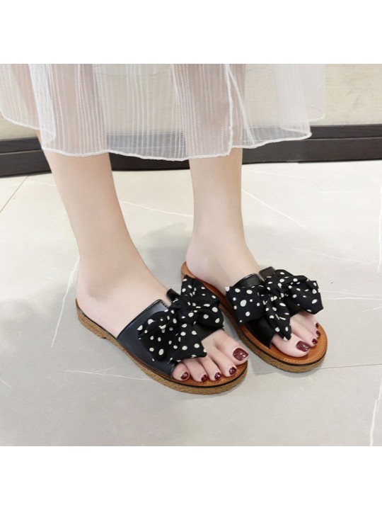 Size 4.5-9 Bowknot Pattern Soft Insole Casual Outdoor Slippers Shoes