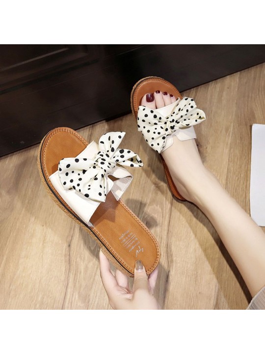 Size 4.5-9 Bowknot Pattern Soft Insole Casual Outdoor Slippers Shoes