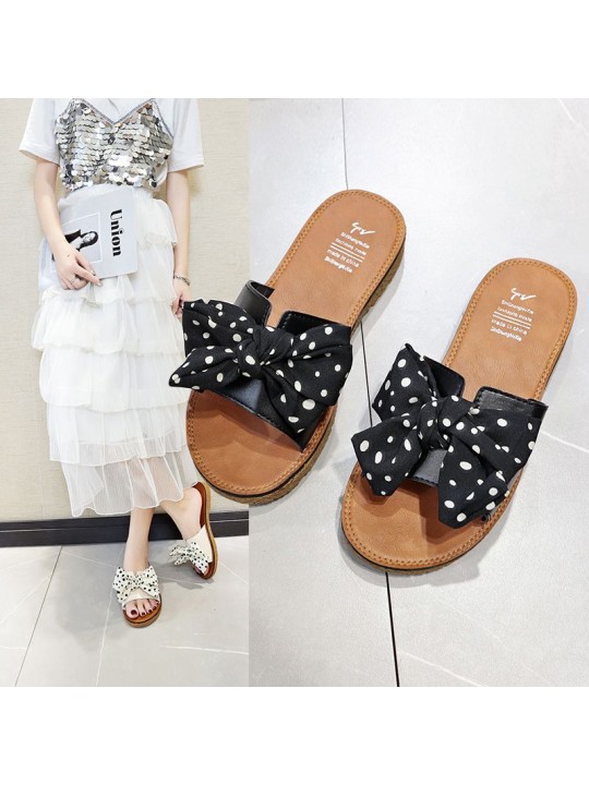 Size 4.5-9 Bowknot Pattern Soft Insole Casual Outdoor Slippers Shoes