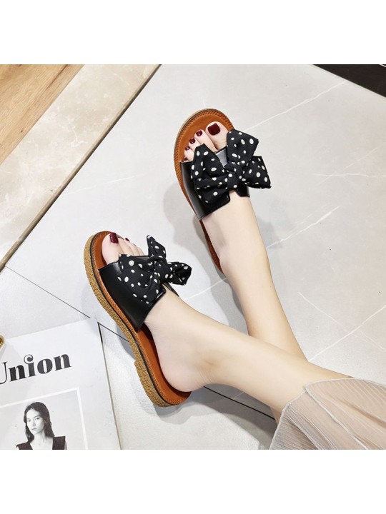 Size 4.5-9 Bowknot Pattern Soft Insole Casual Outdoor Slippers Shoes