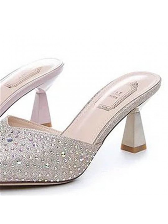 Size:4.5-8.5 Women Fashion Crystal Decoration High Heel Mules