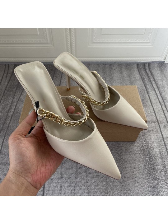 Women Sexy Chain Design Pointed Toe Solid Stiletto Mules