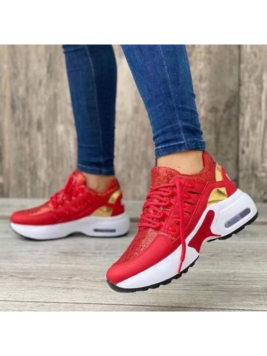 Women Fashion Casual Lace Up Design Air Cushion Platform Sneakers