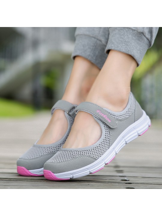 Women Casual Velcro Hollow Design Mesh Breathable Walking Sneakers