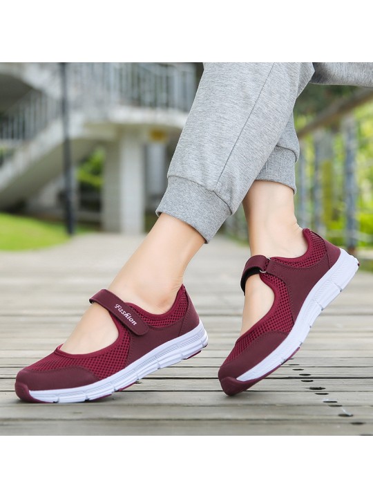 Women Casual Velcro Hollow Design Mesh Breathable Walking Sneakers