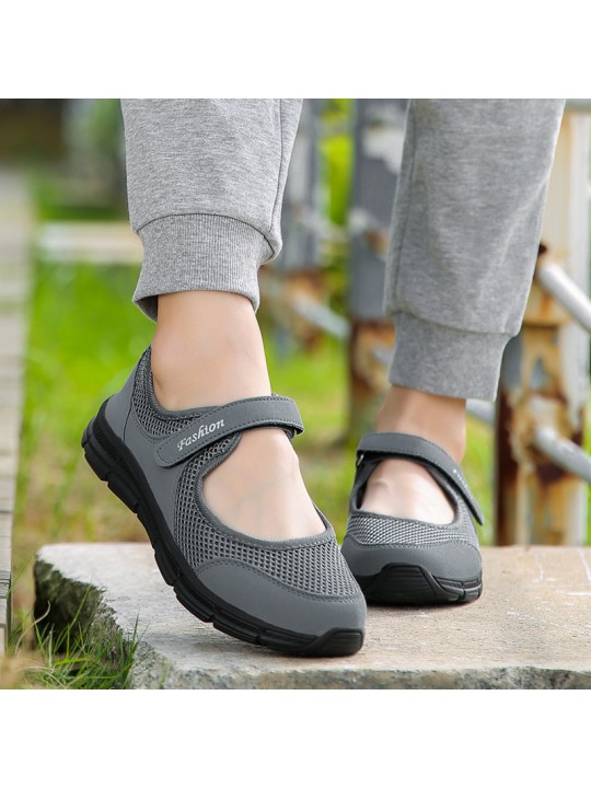 Women Casual Velcro Hollow Design Mesh Breathable Walking Sneakers