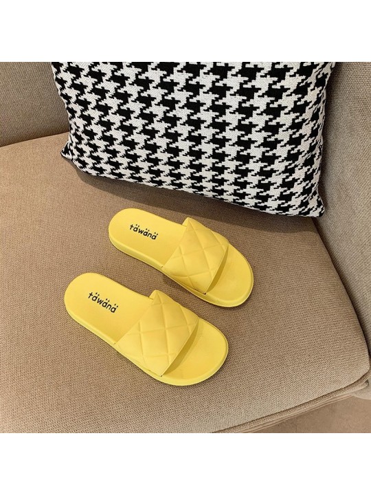 Women Casual Diamond Stitch Solid Color Flat House Slippers