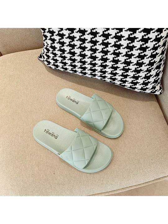 Women Casual Diamond Stitch Solid Color Flat House Slippers