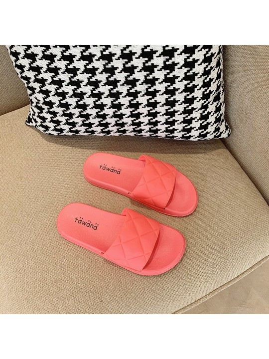 Women Casual Diamond Stitch Solid Color Flat House Slippers