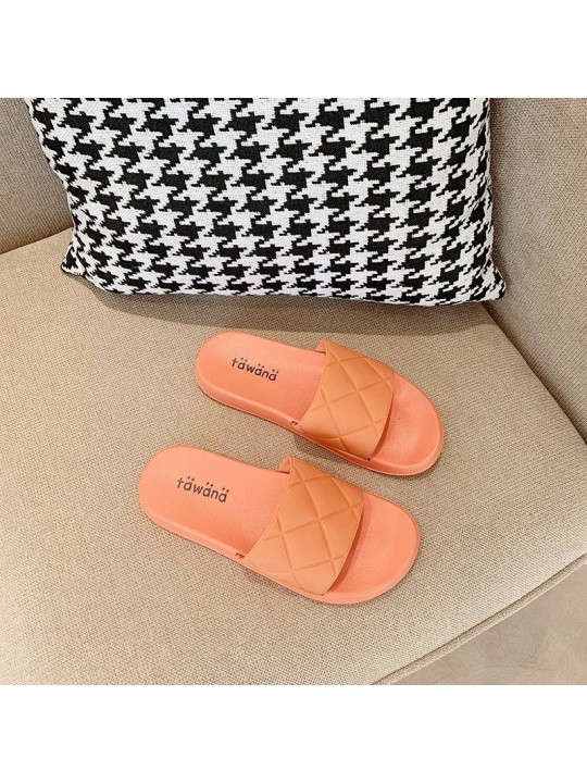 Women Casual Diamond Stitch Solid Color Flat House Slippers