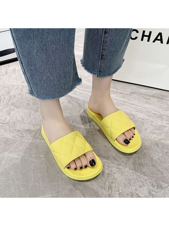 Women Casual Diamond Stitch Solid Color Flat House Slippers