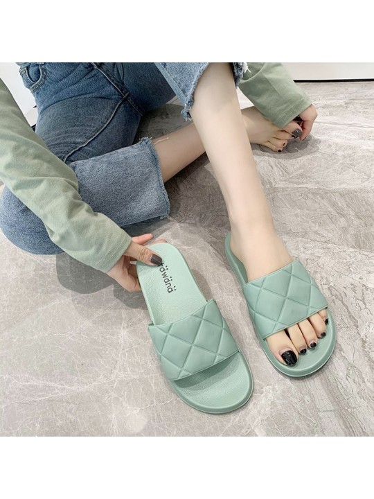 Women Casual Diamond Stitch Solid Color Flat House Slippers