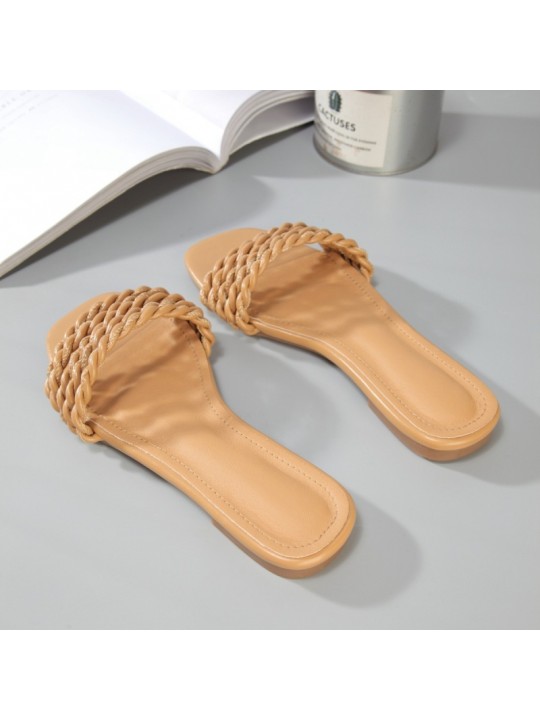 Women Casual Woven Design Solid Color Flat Slippers