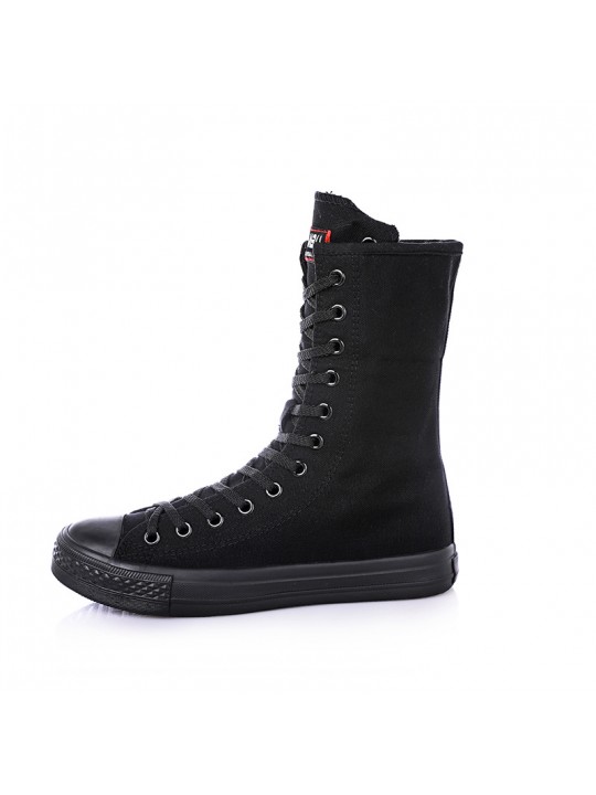 Women Casual Side Zip Mid-Top Canvas Mid-Calf Boots