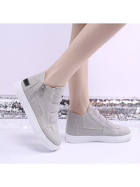 Women Fashion Round Toe Mid-Top Canvas Raw Edge Elastic Sneakers