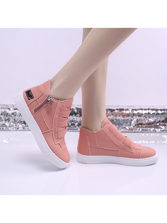 Women Fashion Round Toe Mid-Top Canvas Raw Edge Elastic Sneakers