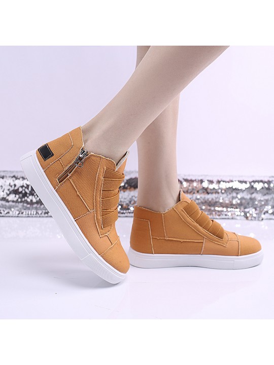 Women Fashion Round Toe Mid-Top Canvas Raw Edge Elastic Sneakers