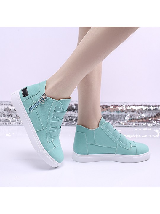 Women Fashion Round Toe Mid-Top Canvas Raw Edge Elastic Sneakers