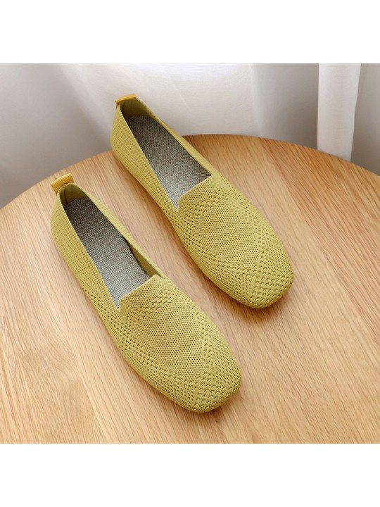 Women'S Fashion Plus Size Fly Knit Flat Square Toe Knit Slip-On Loafers