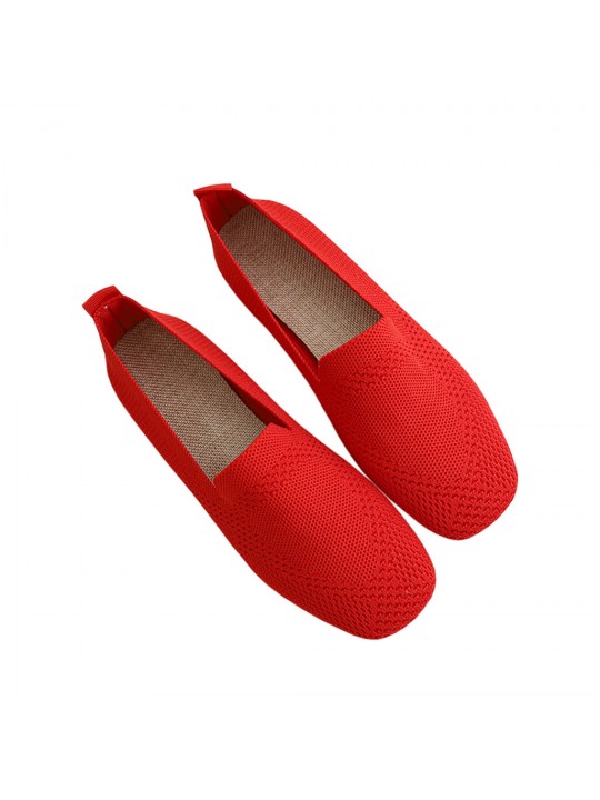 Women'S Fashion Plus Size Fly Knit Flat Square Toe Knit Slip-On Loafers