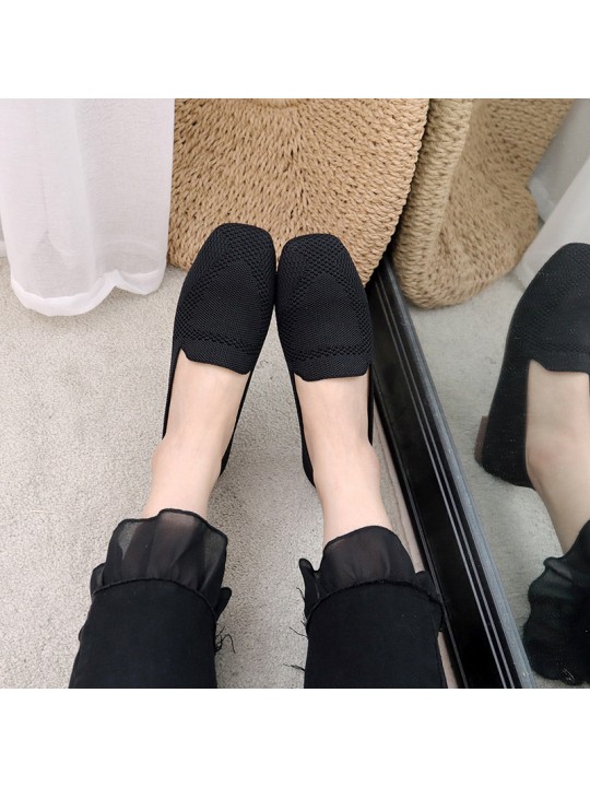 Women'S Fashion Plus Size Fly Knit Flat Square Toe Knit Slip-On Loafers