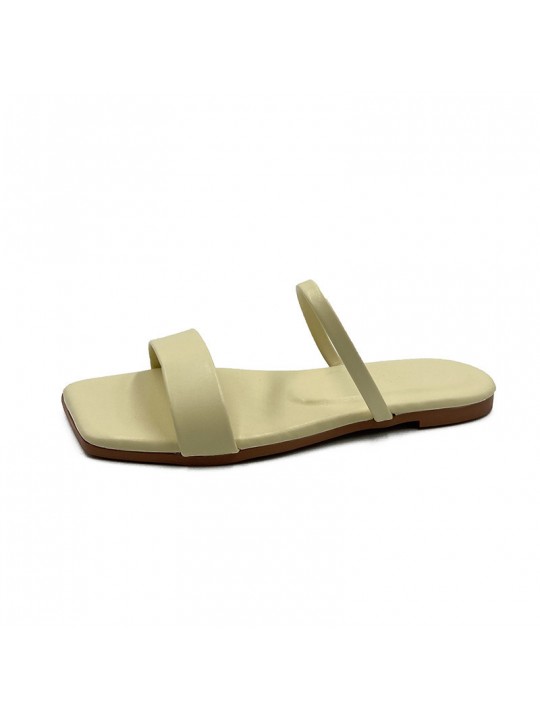 Women Fashion Square Toe Flat Solid Color Slippers