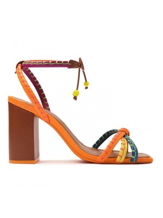 Plus Size Women Fashion Square Toe Hollow Multicolor Chunky Heel Sandals