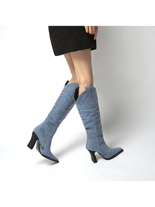 Plus Size Women Fashion Pointed Toe Block Heel Western Cowboy High Boots