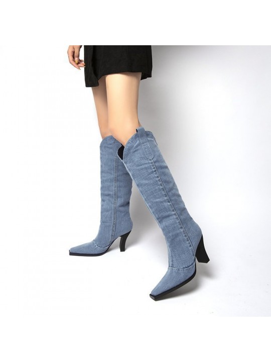 Plus Size Women Fashion Pointed Toe Block Heel Western Cowboy High Boots