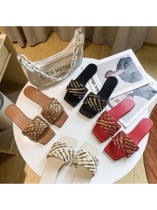 Plus Size Women Fashion Braided Flat Slippers