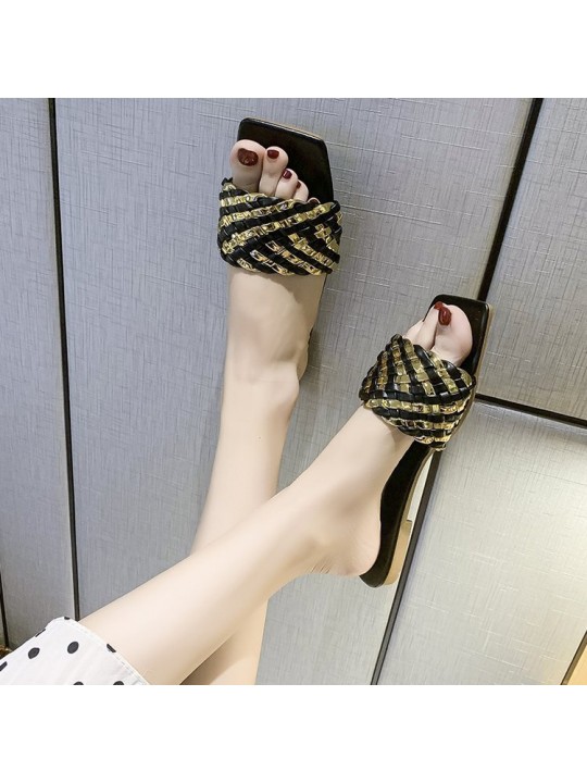 Plus Size Women Fashion Braided Flat Slippers