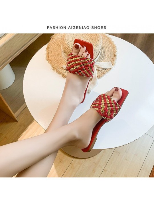 Plus Size Women Fashion Braided Flat Slippers