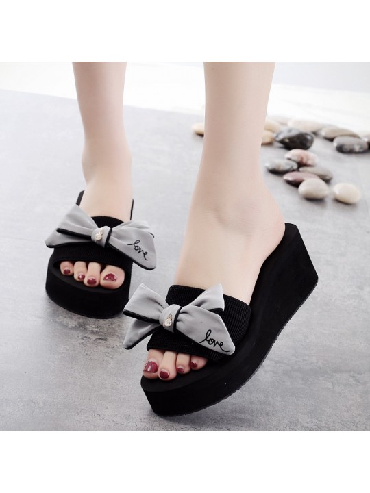 Women Fashion Wedge Bow Slippers