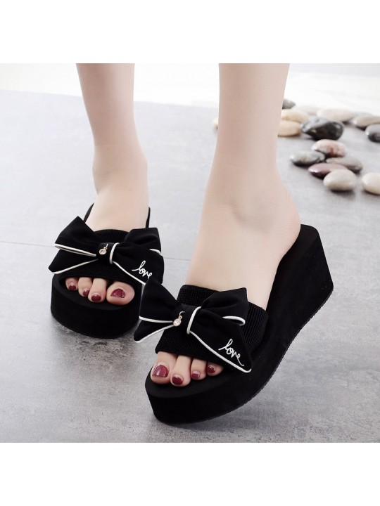 Women Fashion Wedge Bow Slippers